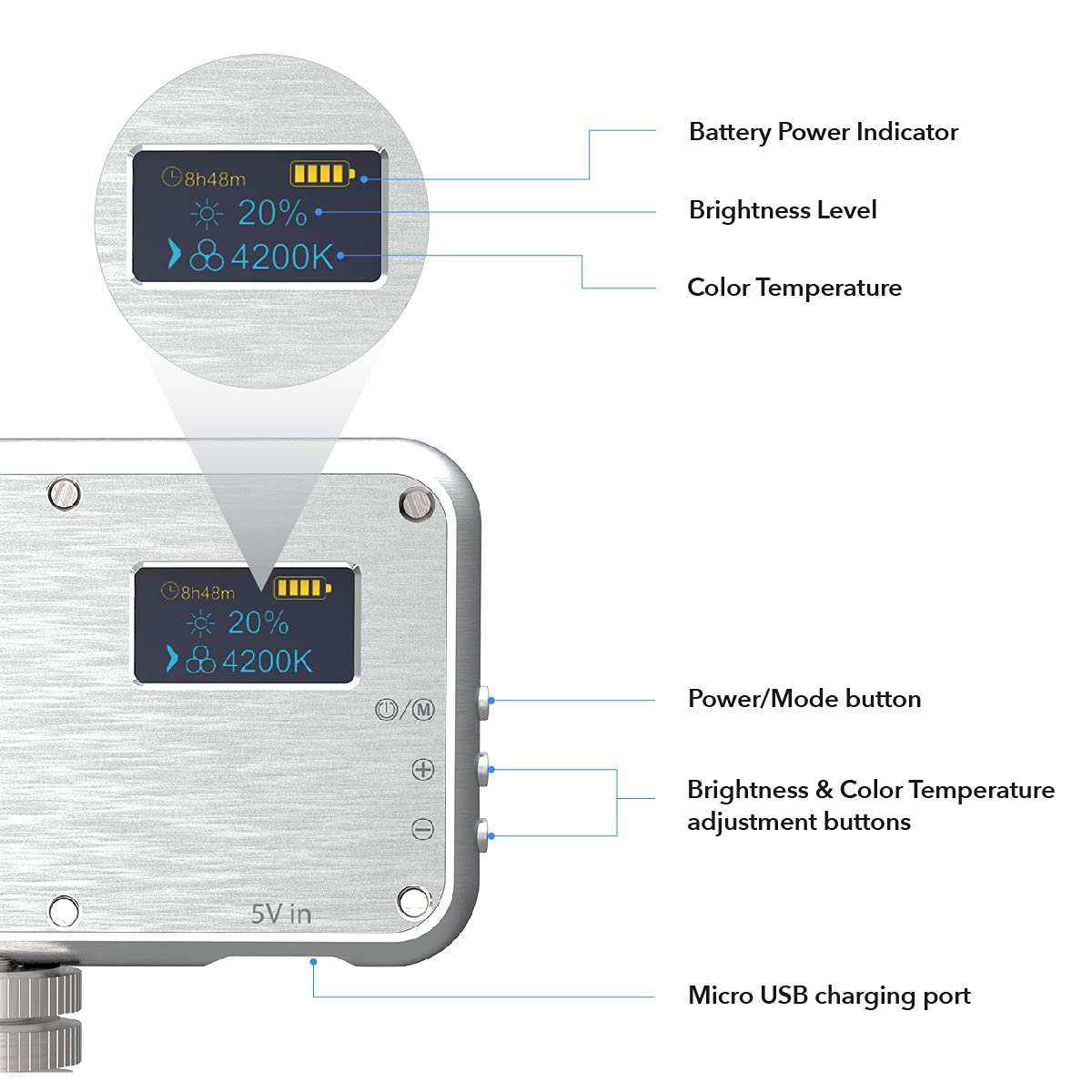 DIGIPOWER LED Video Light with 24 Brightness Levels, Colour Temperature Control and Light Filter, 112 LEDs + Universal Smartphone Holder for Mobile Phones, DSLR Cameras, Action Cams and Video Cameras