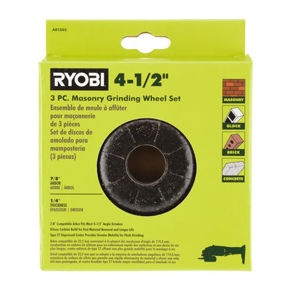 RYOBI 3 PC. 4-1/2"" Masonry Grinding Wheel Set, BLACK