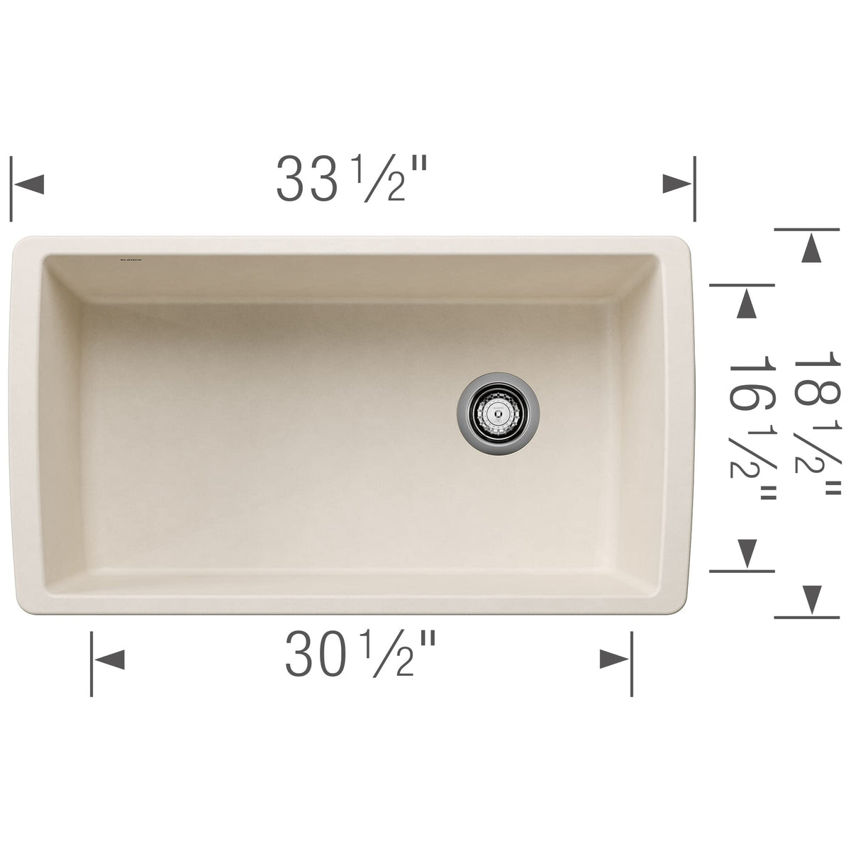 BLANCO Diamond Silgranit Super Single Undermount Kitchen Sink, 33.5" L X 18.5" W