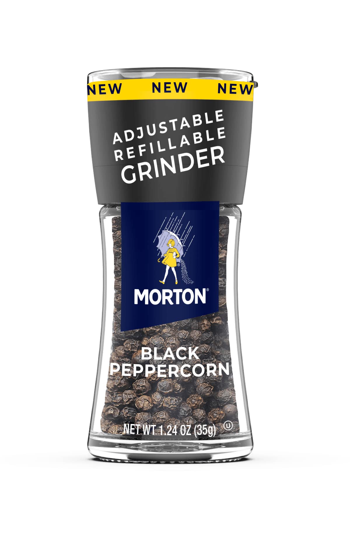 Morton Adjustable Refillable Grinder, Black Peppercorn, 1.24 Ounce (Pack of 6)