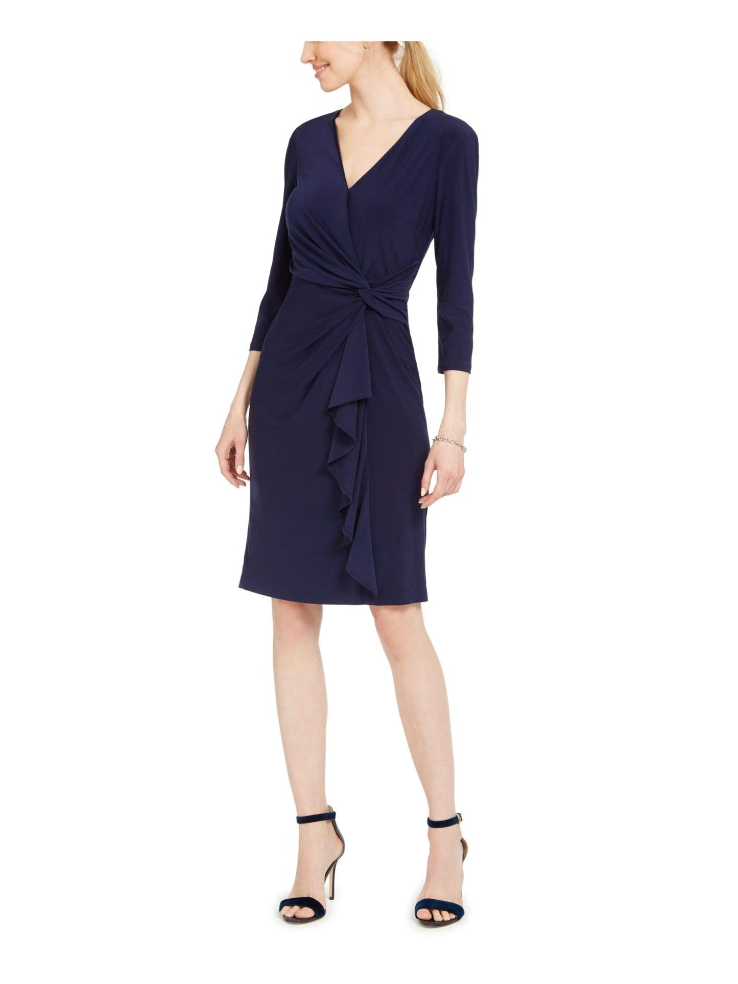 Jessica Howard Womens Faux Wrap 3/4 Sleeve Wear to Work Dress Navy 10