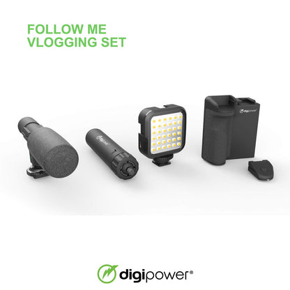 DigiPower Follow ME #GoViral Vlogging Kit for Cameras & Phones | with Microphone, 36 LED Light, Smartphone Grip, Wireless Shutter Remote, Tripod | Vlogging Equipment for YouTube, Instagram & Tiktok