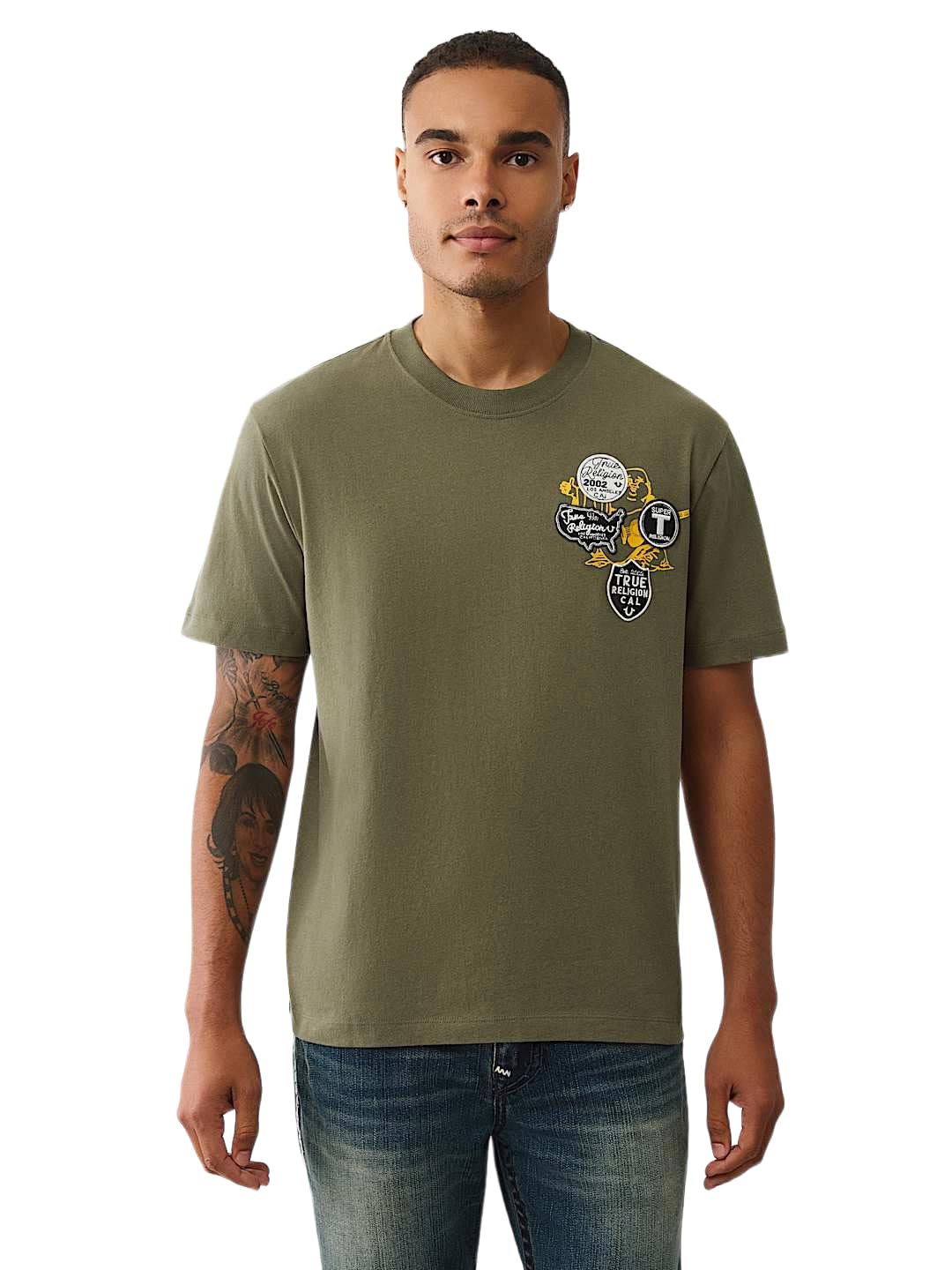 True Religion Men’s Short Sleeve University Tee– Crewneck Collegiate Logo