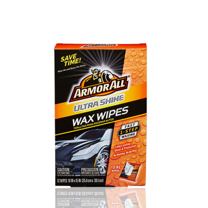 Armor All Car Wax Wipes Ultra Car Shine, One-Step Auto Wax Application, Exterior Car Wipes, 12 Count