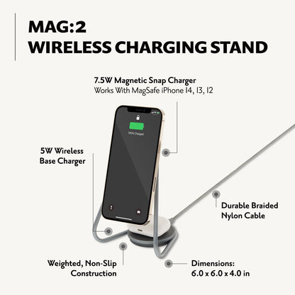 Courant Mag:2 Essentials Wireless Charging Stand - Belgian Linen, 2 in 1 Multi-Device Charger - Magnetic Stand for MagSafe iPhones with Charging Base for AirPod Cases