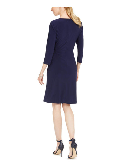 Jessica Howard Womens Faux Wrap 3/4 Sleeve Wear to Work Dress Navy 10