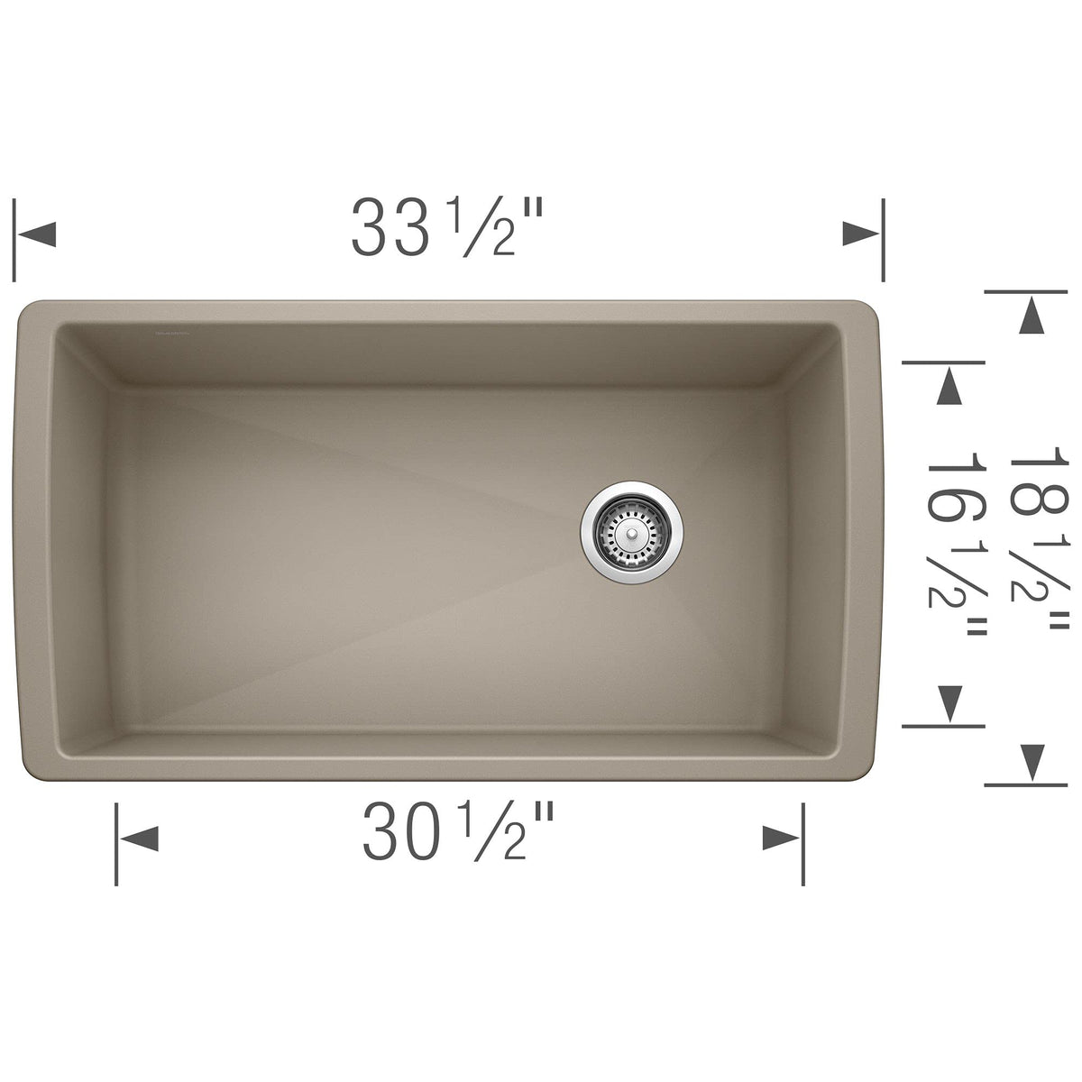 BLANCO Diamond Silgranit Super Single Undermount Kitchen Sink, 33.5" L X 18.5" W