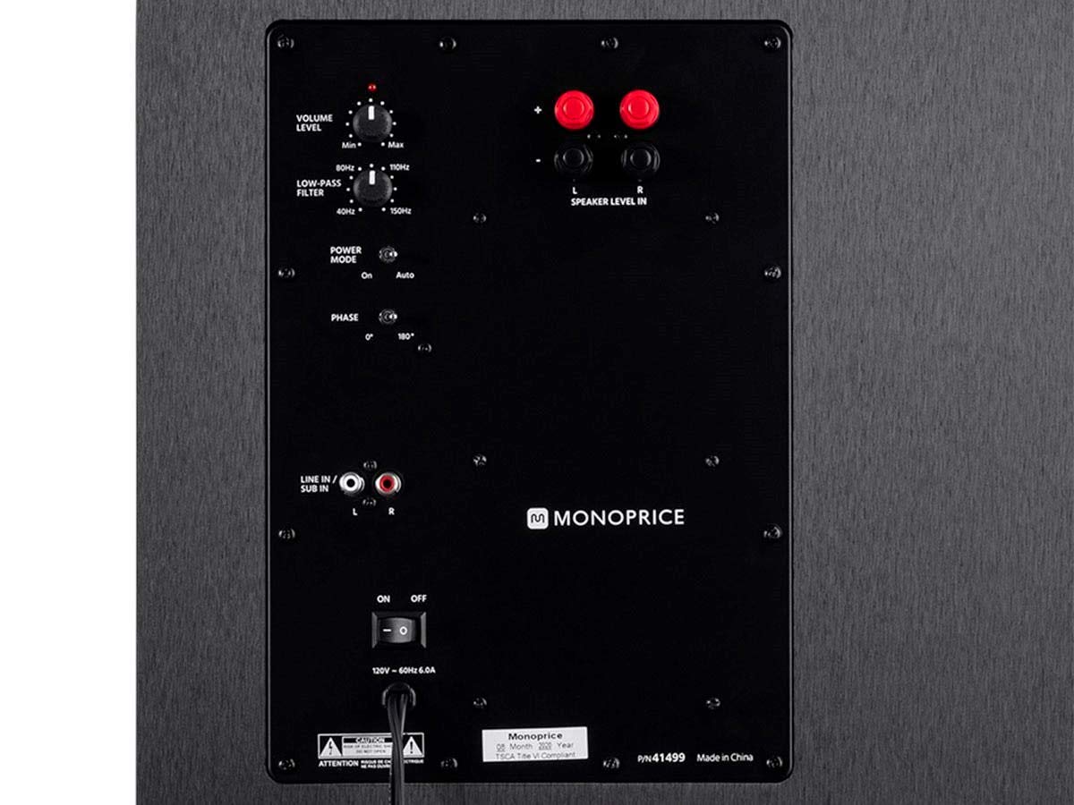 Monoprice SW-15 600 Watt RMS (800 Watt Peak) Powered Subwoofer - 15-Inch, Ported Design, Variable Phase Control, Variable Low Pass Filter, for Home Theater