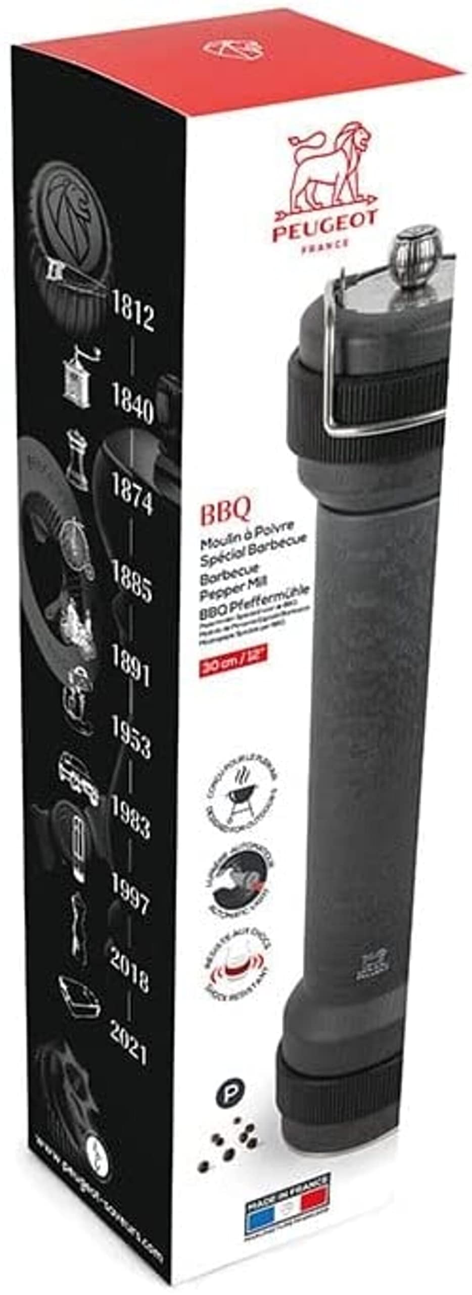 Peugeot Barbecue Wood Pepper Mill with built in light, Graphite, 12in