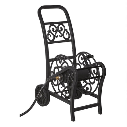 Suncast Metal Decorative Hose Cart with Flat-Free Wheels and Foot Caps, Stylish Garden Hose Reel Cart for of Standard Vinyl Hose