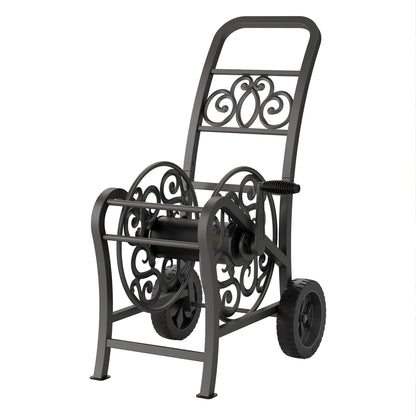 Suncast Metal Decorative Hose Cart with Flat-Free Wheels and Foot Caps, Stylish Garden Hose Reel Cart for of Standard Vinyl Hose