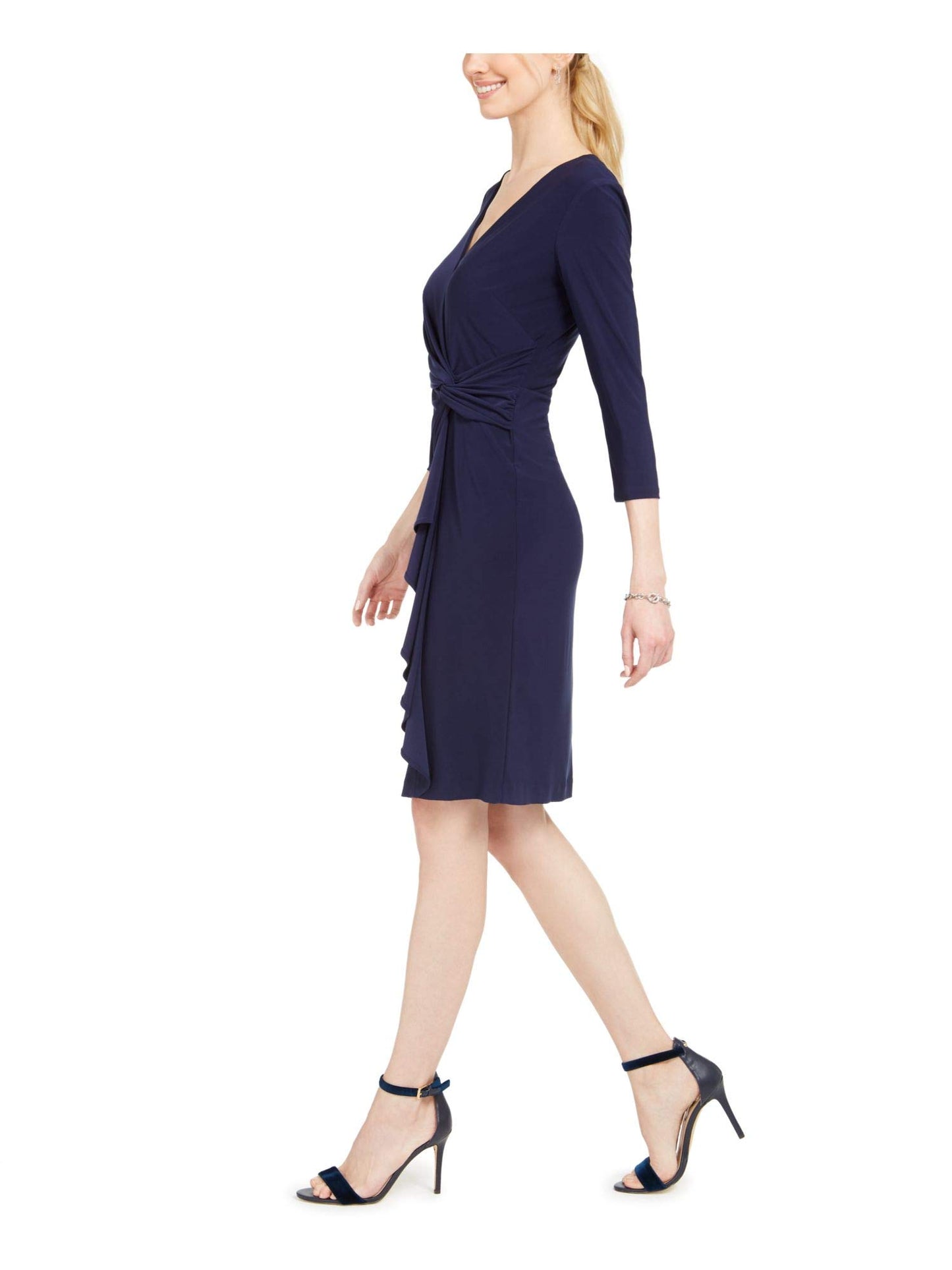 Jessica Howard Womens Faux Wrap 3/4 Sleeve Wear to Work Dress Navy 10