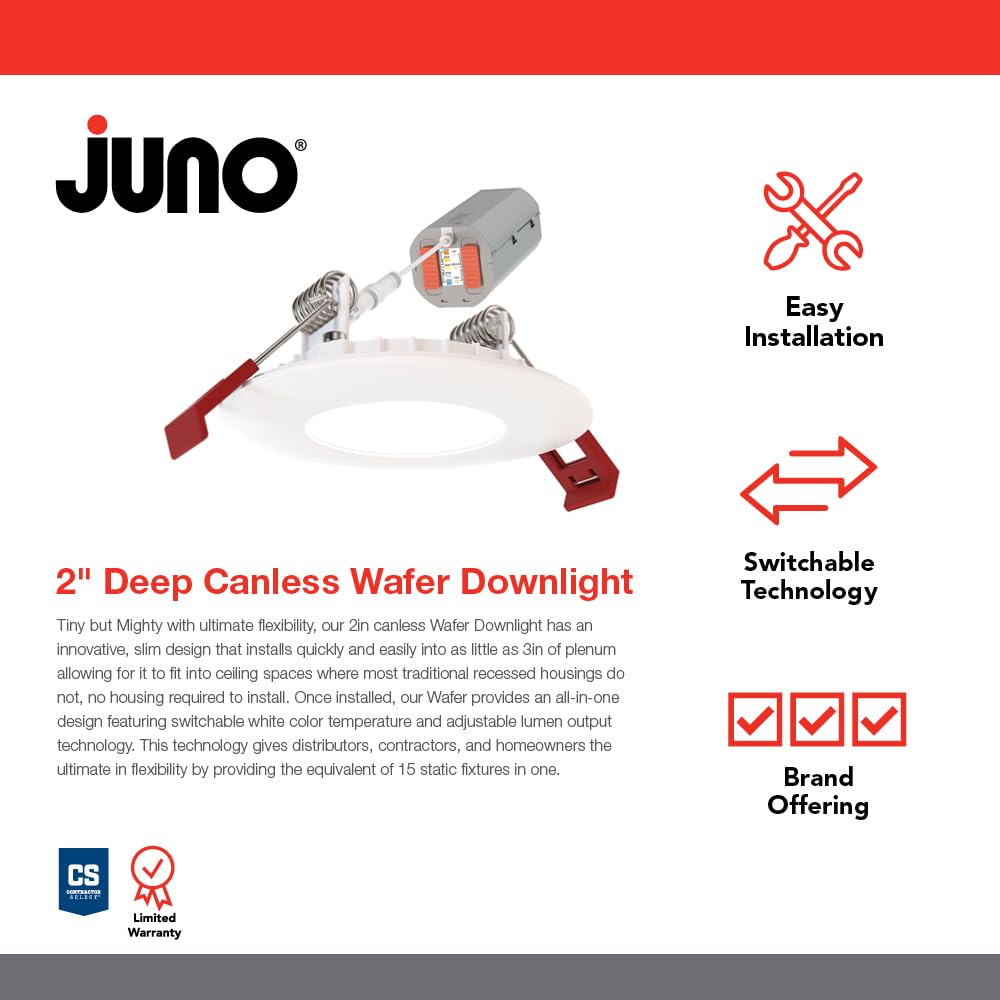 Juno WF Round Baffle LED Downlight, 120 Volts, 2700K/3000K/3500K/4000K/5000K, Triac Dimming, Flat Trim, Matte White