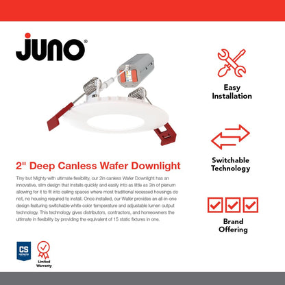 Juno WF Round Baffle LED Downlight, 120 Volts, 2700K/3000K/3500K/4000K/5000K, Triac Dimming, Flat Trim, Matte White