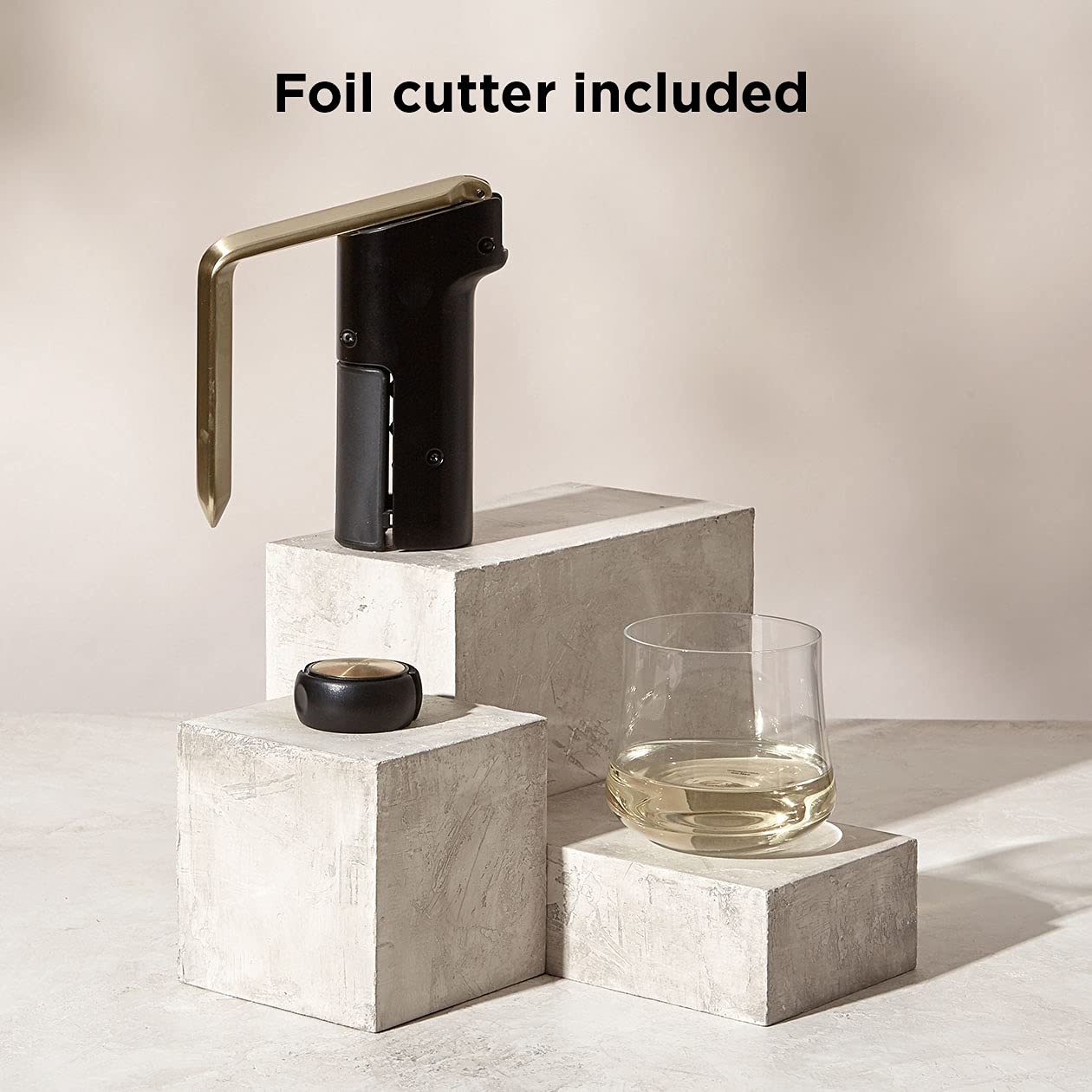 RBT Vertical Lever Corkscrew Wine Opener with Foil Cutter and Extra Spiral, Black
