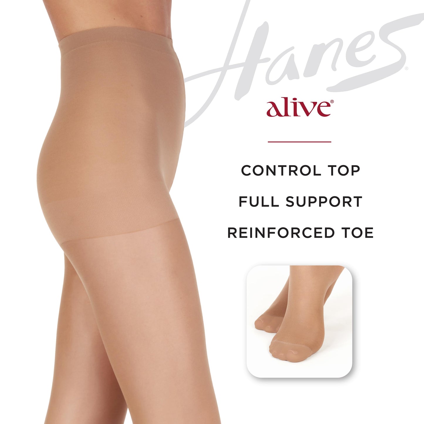 Hanes Silk Reflections Womens Plus Size Alive Full Support Control Top Pantyhose