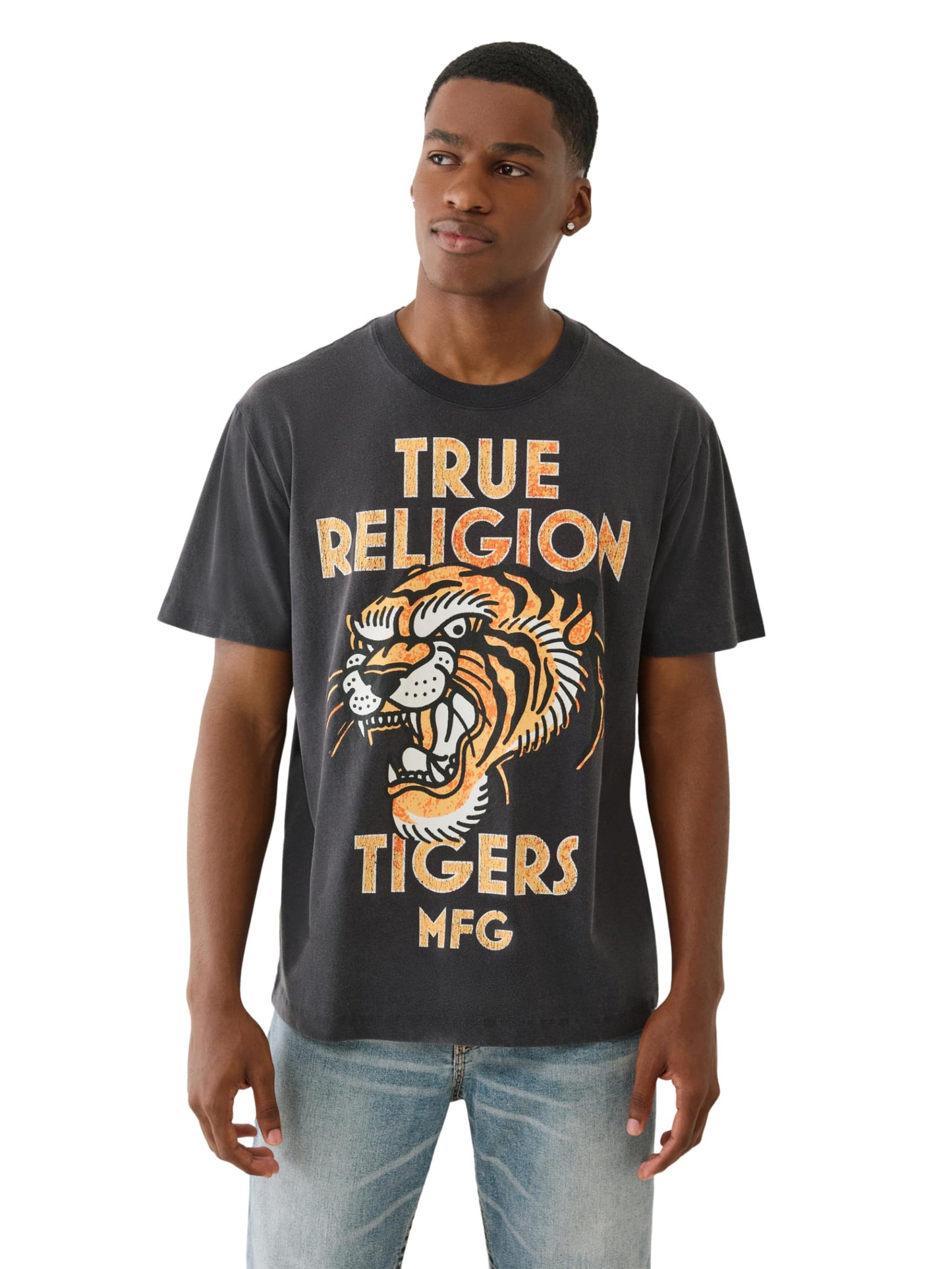 True Religion Men's MFG Tiger Vintage Tee – Graphic Crewneck T-Shirt