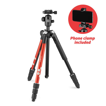 JOBY RangePod, Aluminium Traveller Camera/SmartphoneTripod with Ball Head, Universal Smartphone Clamp and Carrying Bag, for CSC,DSLR, Mirrorless, Mobile Phones, Red for Photo,Video, Vlogging, YouTube