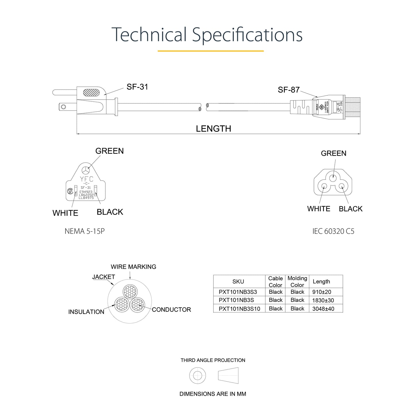 StarTech.com PXT101NB3S10 10-Feet Standard Laptop Power Cord