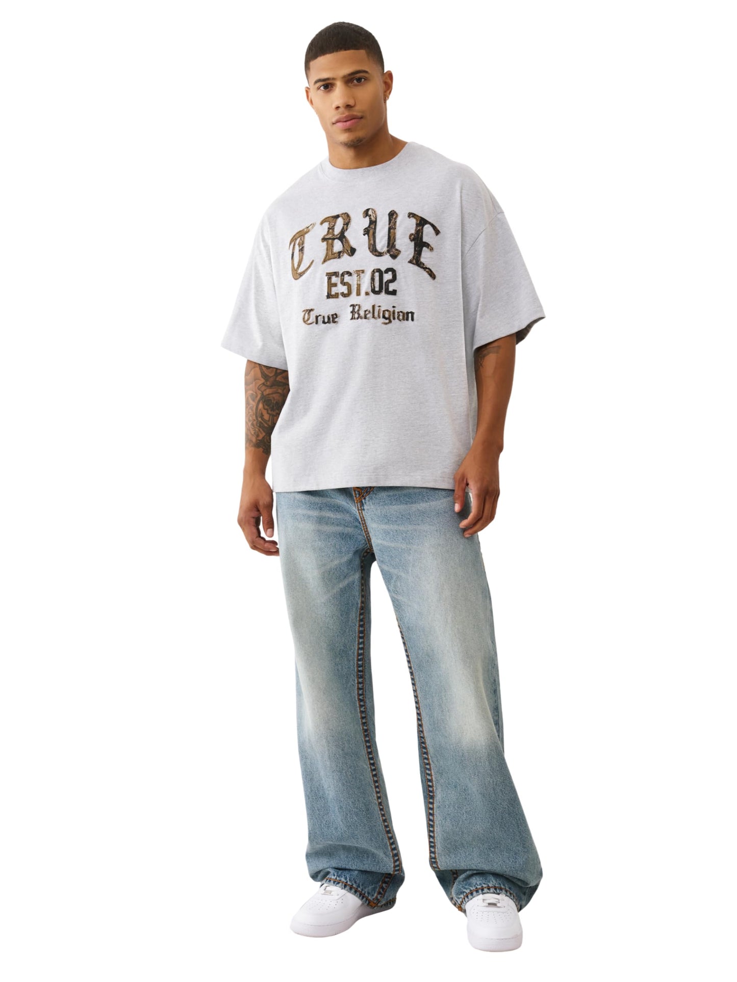 True Religion Men's Forest Camo Oversized Tee – Short Sleeve Crewneck T-Shirt