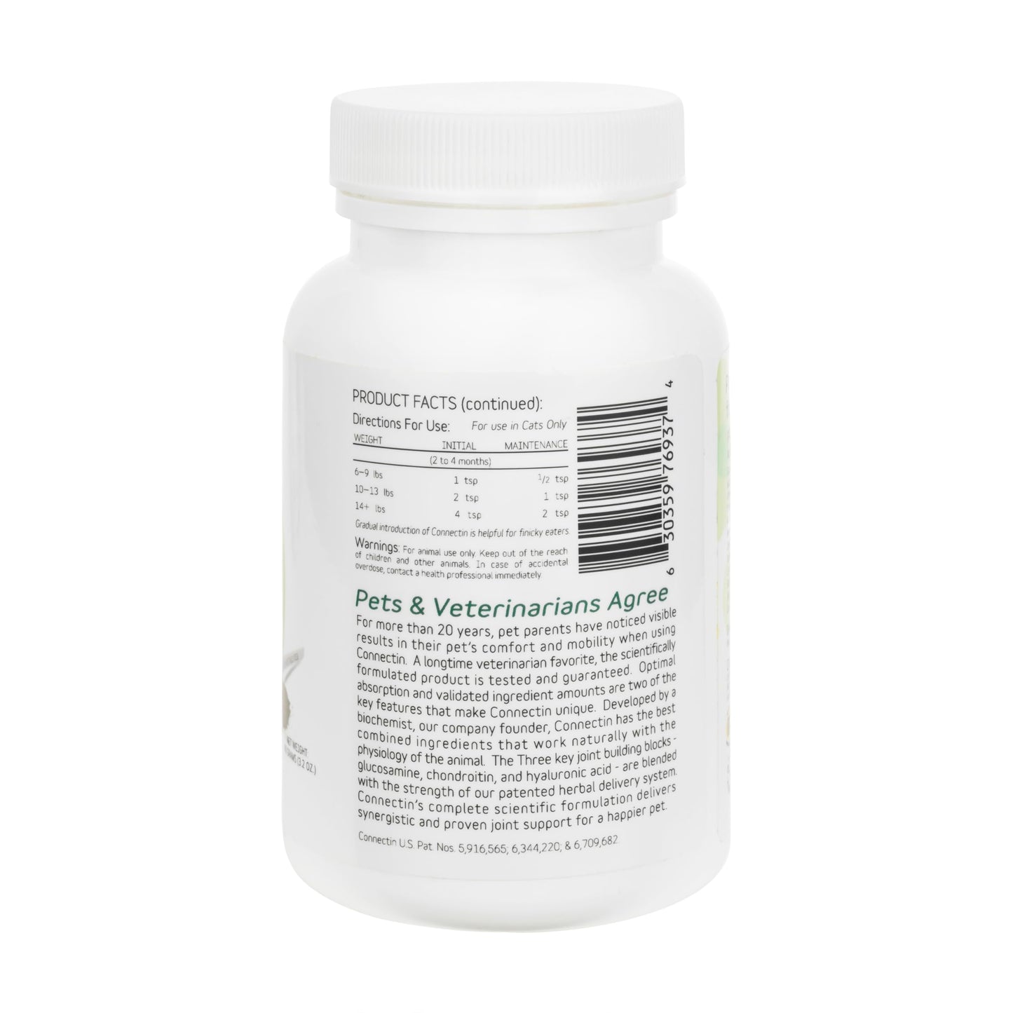 In Clover Connectin Hip and Joint Supplement for Cats, Combines Glucosamine, Chondroitin and Hyaluronic Acid with Herbs, Patented and Clinically Tested to Work in 15 Days