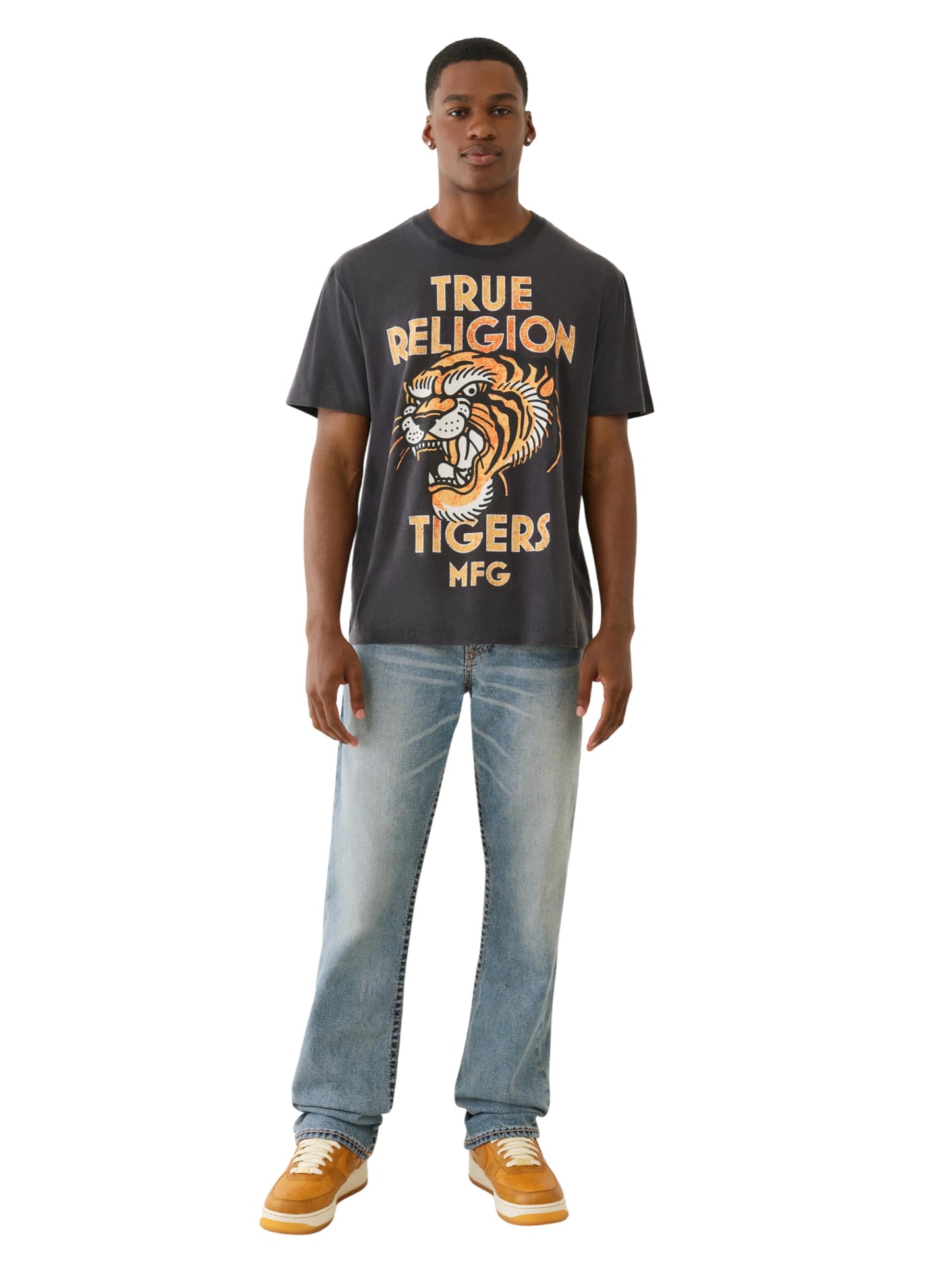 True Religion Men's MFG Tiger Vintage Tee – Graphic Crewneck T-Shirt
