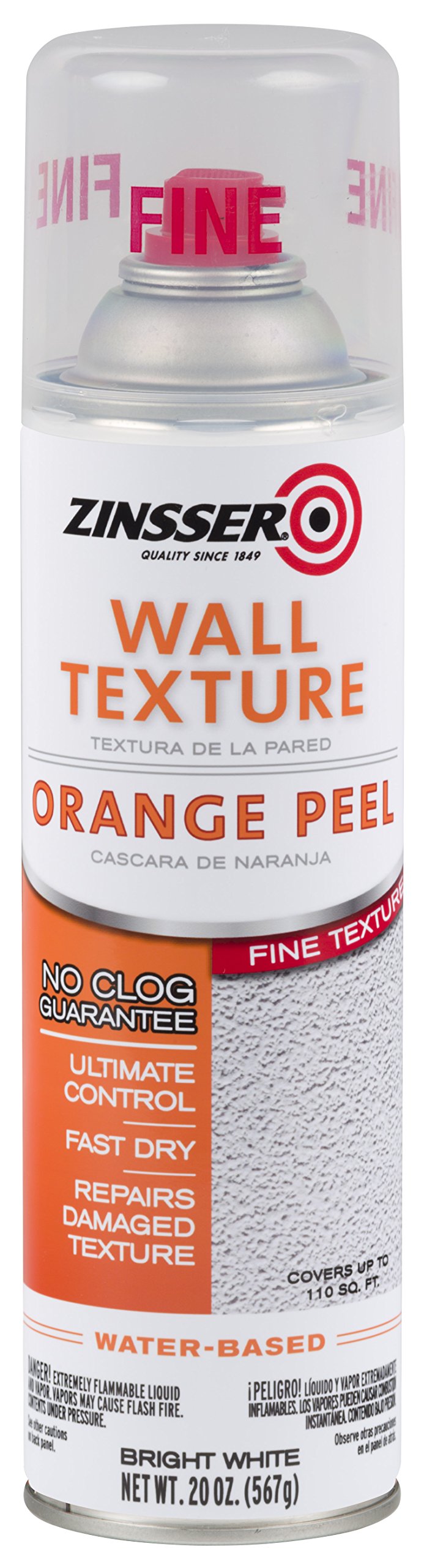 Rust-Oleum 202132 Zinsser Wall Texture 20oz, Water-Based Orange Peel Fine, 1.25