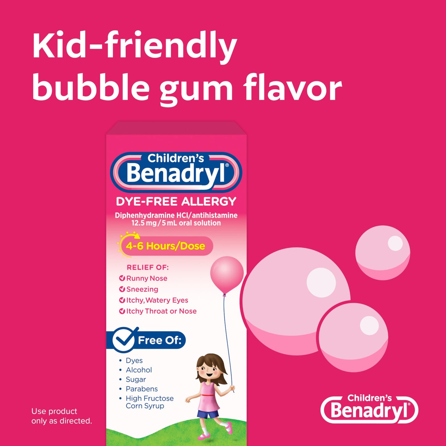 Benadryl Children's Allergy Relief Liquid Medicine with Diphenhydramine HCl, Kids' Allergy Syrup for Allergy Symptoms Like Runny Nose, Itchy Eyes & More