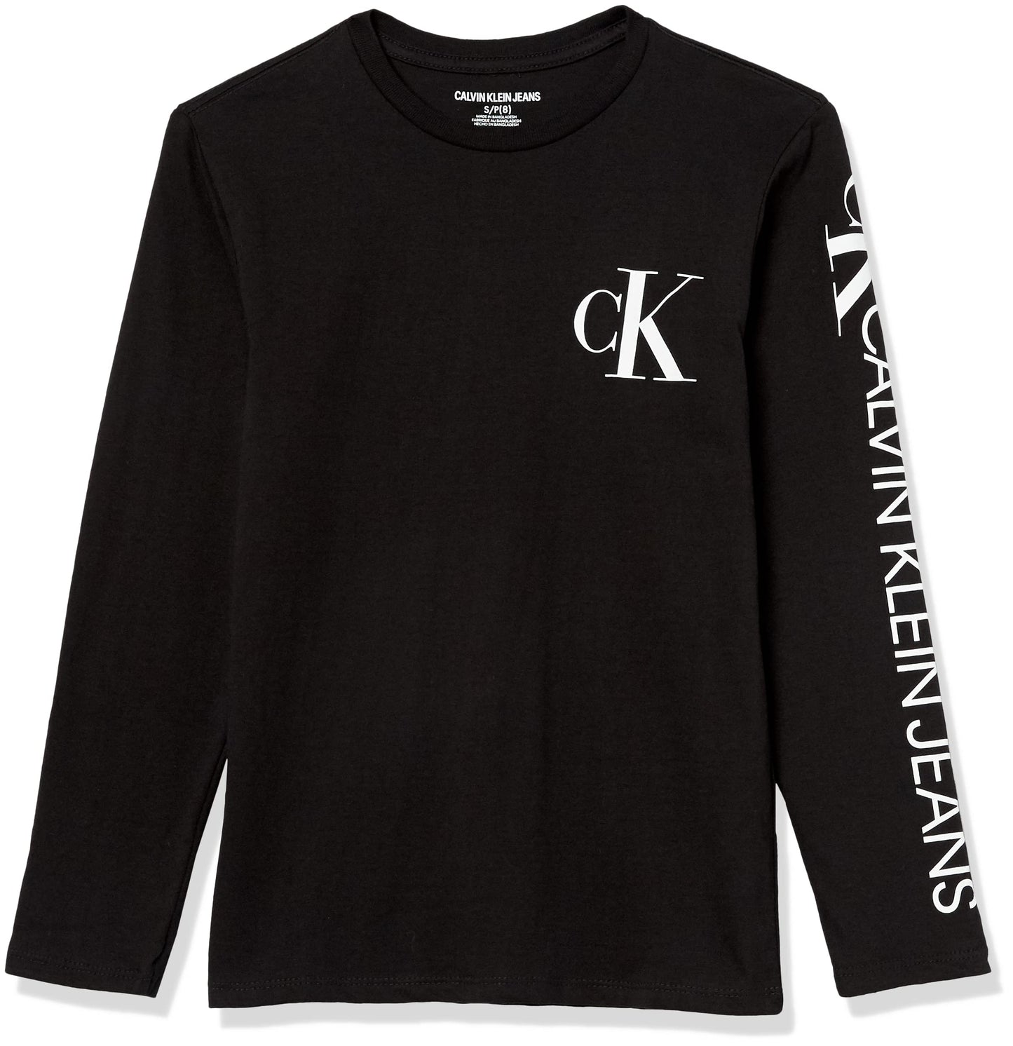 Calvin Klein Boys' Long Sleeve Crew Neck T-Shirt, Soft, Comfortable, Relaxed Fit