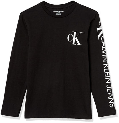 Calvin Klein Boys' Long Sleeve Crew Neck T-Shirt, Soft, Comfortable, Relaxed Fit
