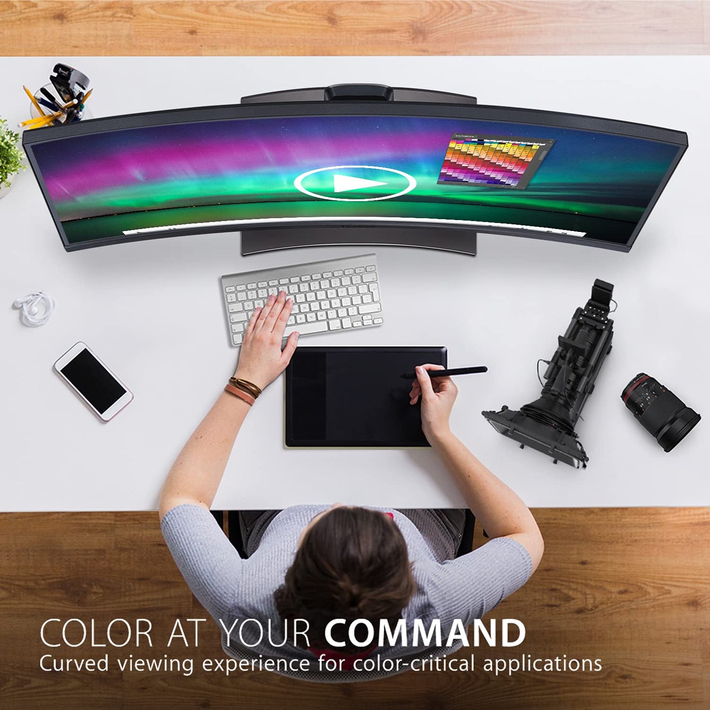 ViewSonic 1440p Ultrawide ColorPro Monitor, Curved Display with 100% sRGB and P