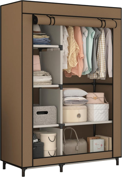 Calmootey Portable Closet Organizers with 6 Shelves and Hanging Rod