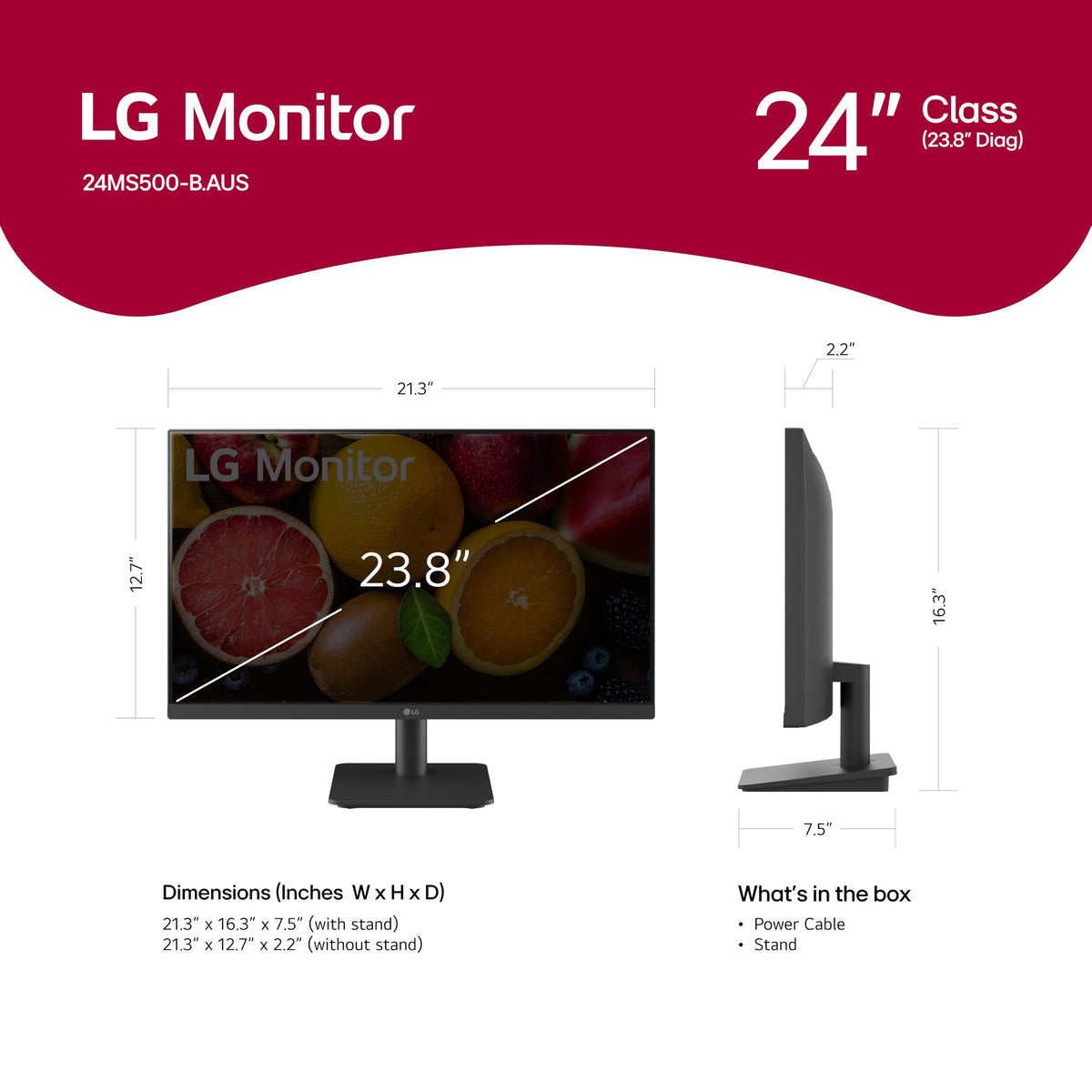 LG 24MS500-B 24" IPS FHD Monitor - New, Crisp Color, Wide Viewing Angle