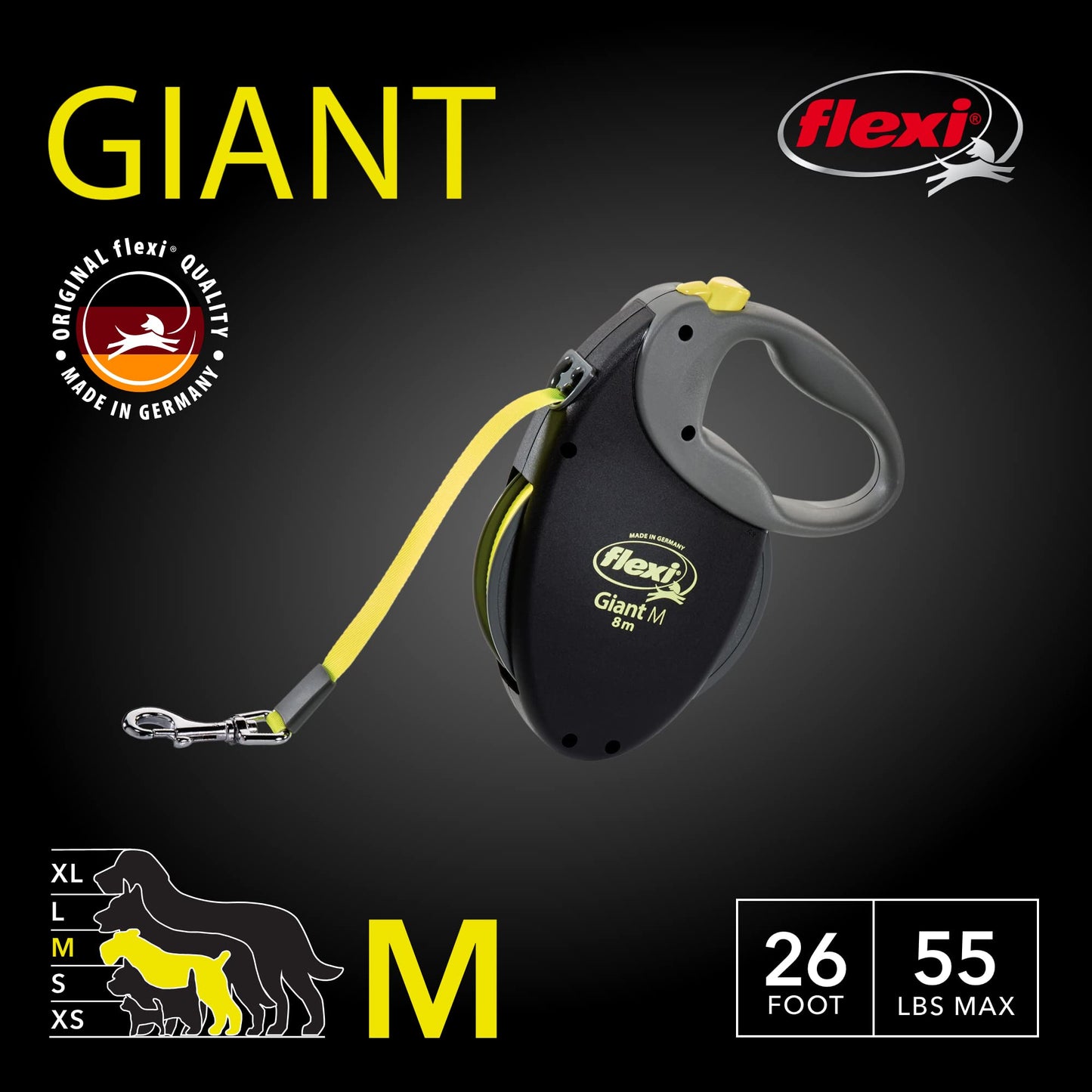 Flexi New Comfort Retractable Dog Leash (Tape), for Dogs X-Small to Large, 10-26 ft