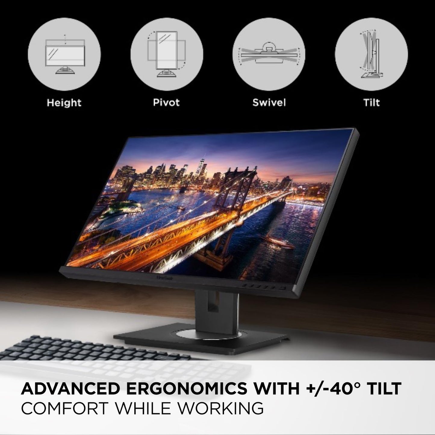 ViewSonic VG245 24 Inch IPS 1080p Monitor Designed for Surface with Advanced Er