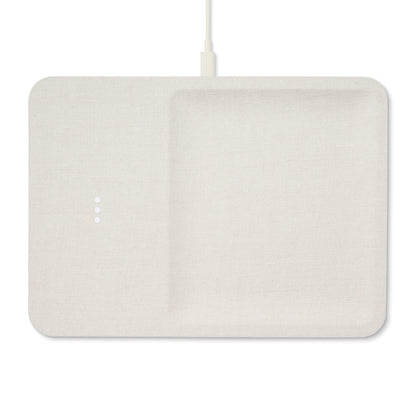 COURANT Catch:3 Belgian Linen Italian Leather Wireless Charging Station and Valet Tray - Compatible with iPhone 15, 14, 13, 12, 11, X, SE, Galaxy S21, S20, Note, AirPods/Pro