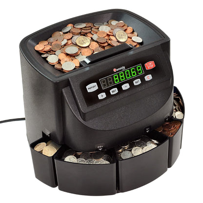 Cassida C100 Electronic Coin Sorter/Counter, Countable Coins 1¢, 5¢, 10¢, 25¢, 250 Coins/min, 110 VAC