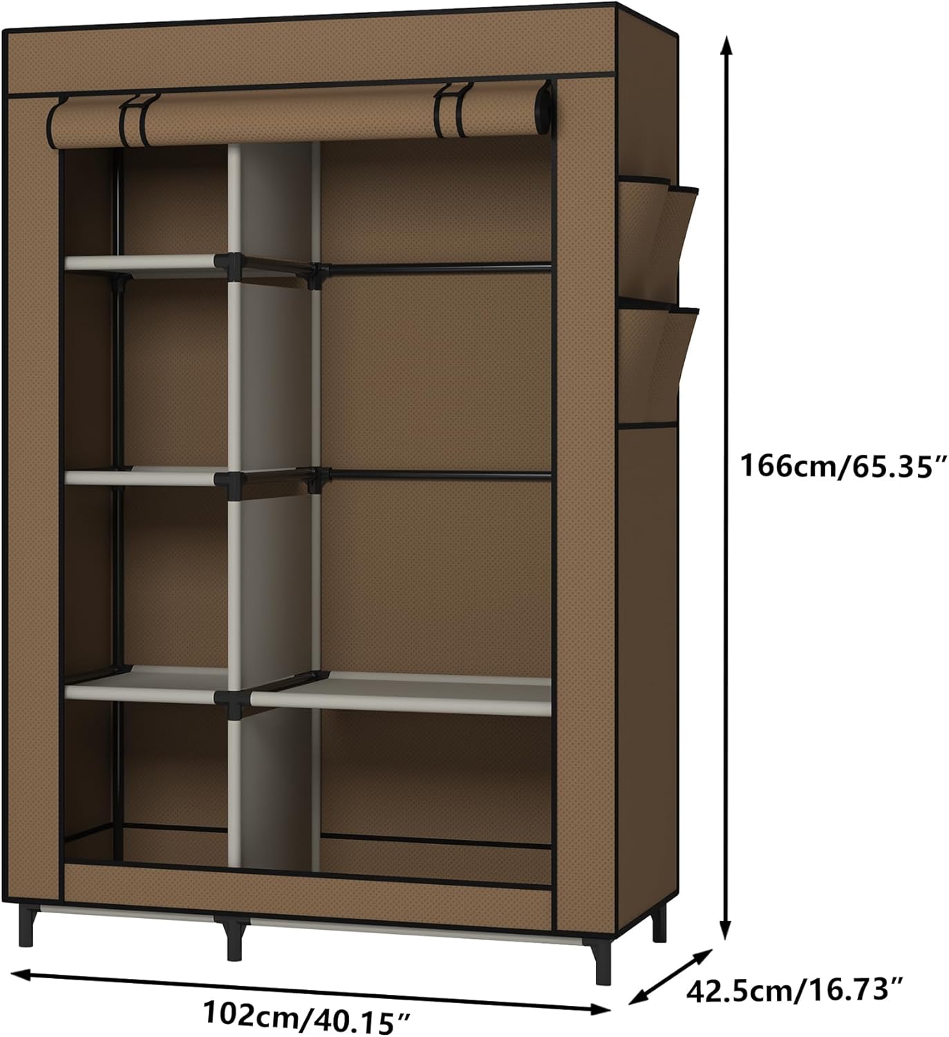 Calmootey Portable Closet Organizers with 6 Shelves and Hanging Rod