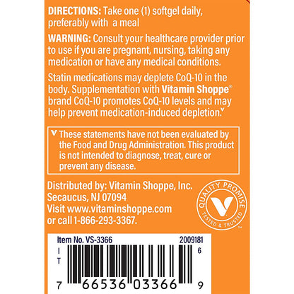 The Vitamin Shoppe Ubiquinol CoQ-10 200mg - Beneficial for Those Taking Statins – Supports Heart & Cellular Health and Healthy Energy Production, Essential Antioxidant – Once Daily