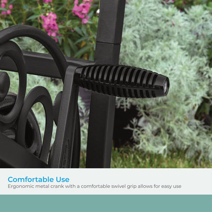 Suncast Metal Decorative Hose Cart with Flat-Free Wheels and Foot Caps, Stylish Garden Hose Reel Cart for of Standard Vinyl Hose