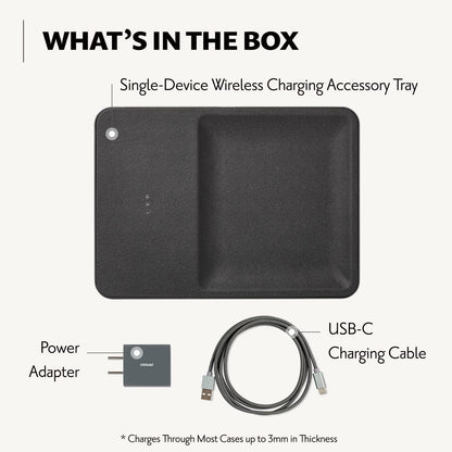 COURANT Catch:3 Belgian Linen Italian Leather Wireless Charging Station and Valet Tray - Compatible with iPhone 15, 14, 13, 12, 11, X, SE, Galaxy S21, S20, Note, AirPods/Pro