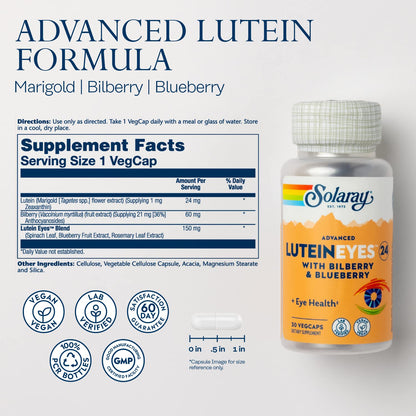 SOLARAY Capsules Lutein Eye Health Vegan/Vegetarian Bottle No