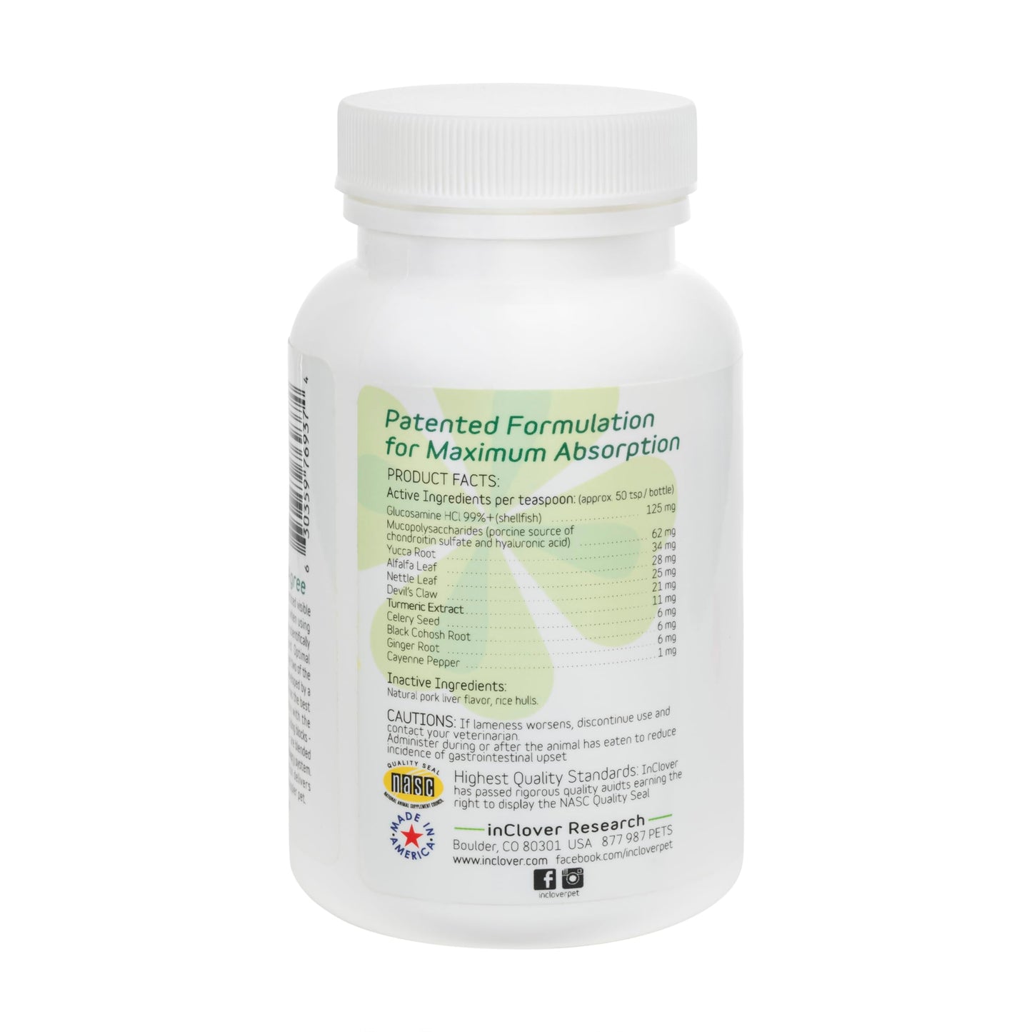 In Clover Connectin Hip and Joint Supplement for Cats, Combines Glucosamine, Chondroitin and Hyaluronic Acid with Herbs, Patented and Clinically Tested to Work in 15 Days