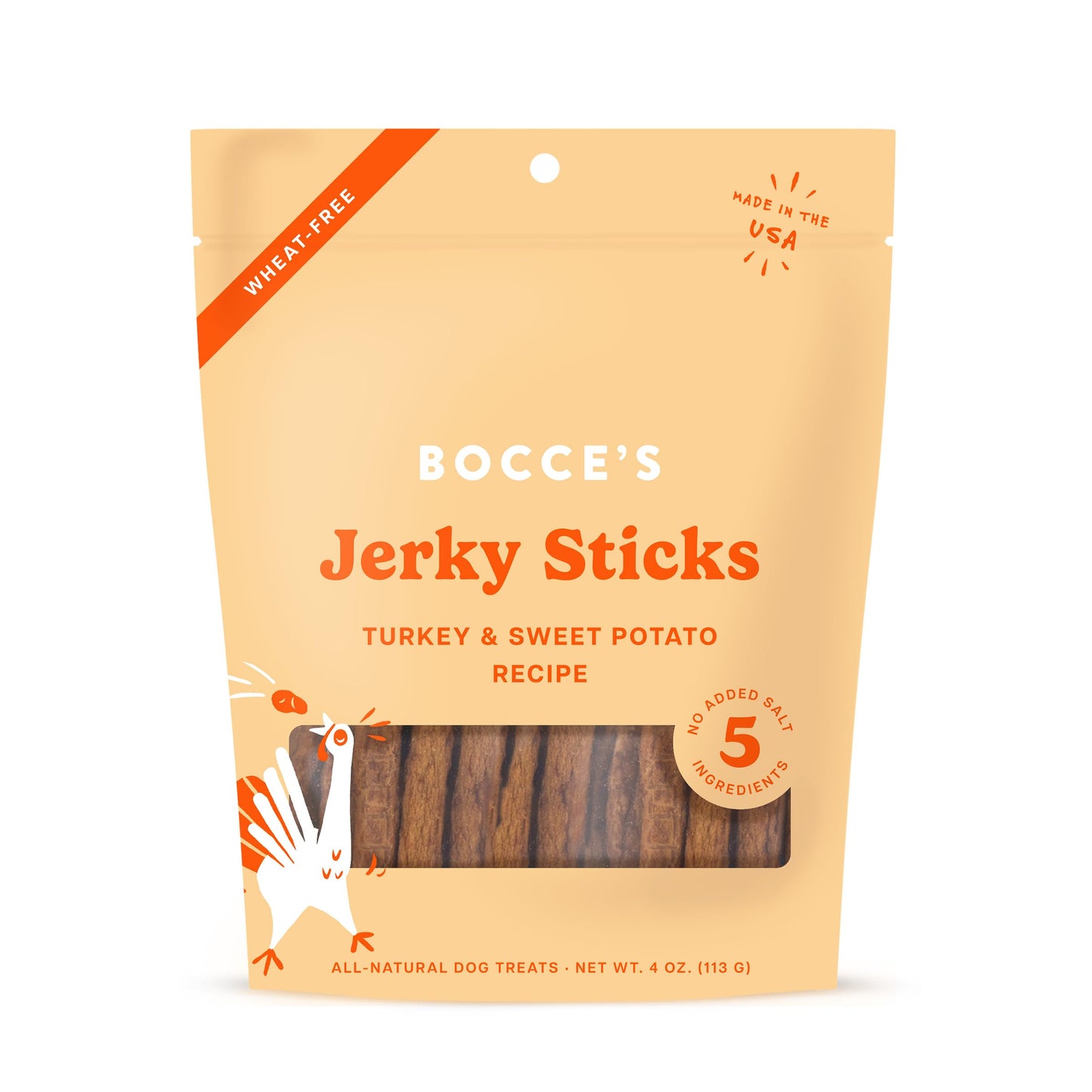 Bocce's Bakery All-Natural, Grazers Dog Treats, Wheat-Free, Limited-Ingredient, Jerky Sticks Made in The USA with No Added Salt, 4 oz