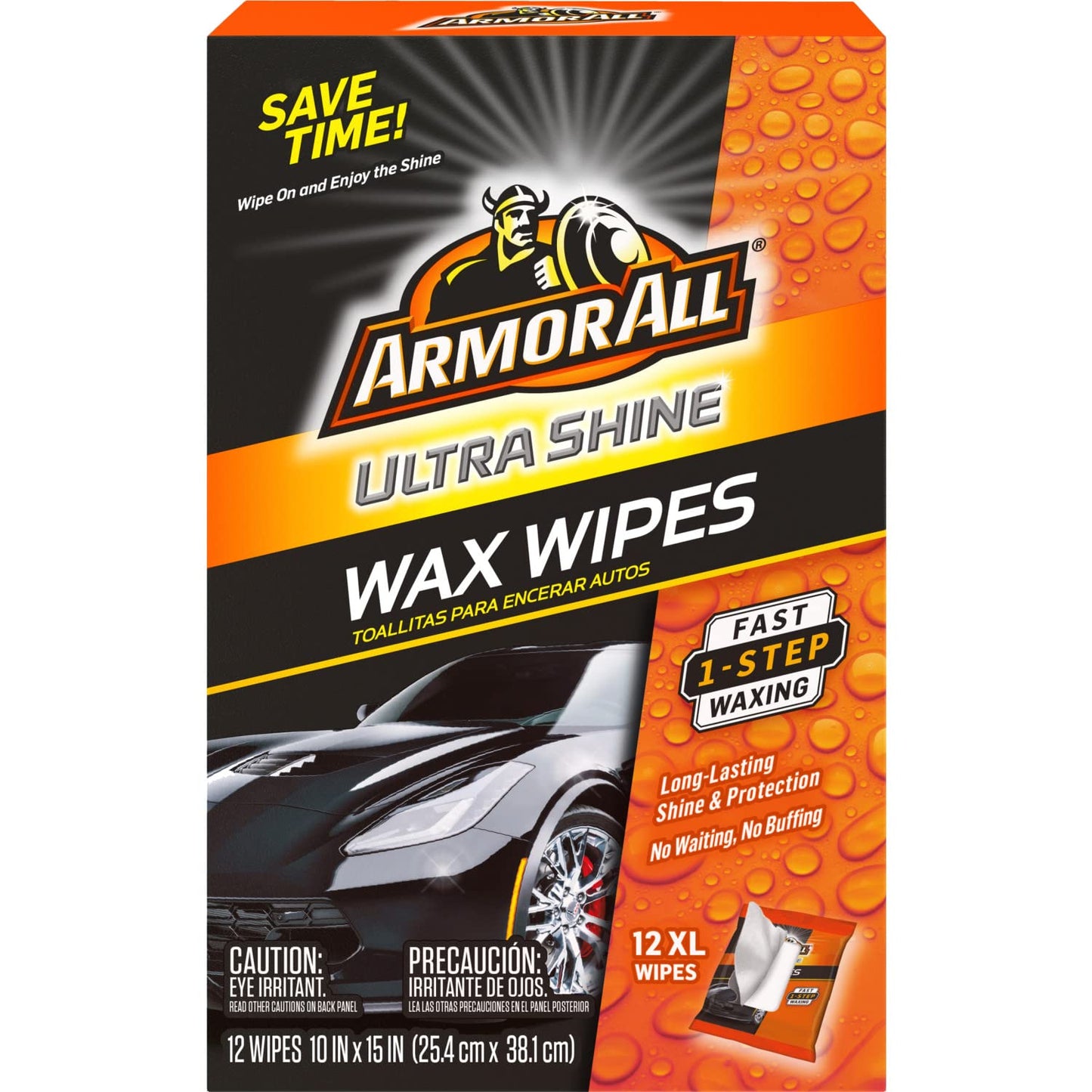 Armor All Car Wax Wipes Ultra Car Shine, One-Step Auto Wax Application, Exterior Car Wipes, 12 Count