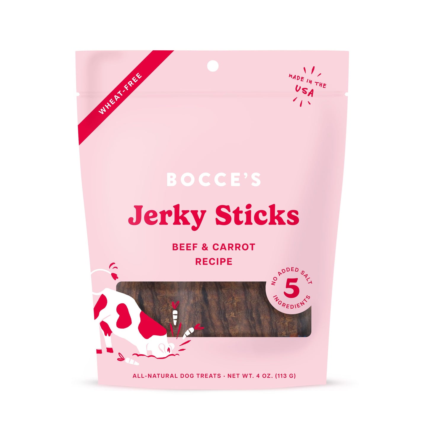 Bocce's Bakery All-Natural, Grazers Dog Treats, Wheat-Free, Limited-Ingredient, Jerky Sticks Made in The USA with No Added Salt, 4 oz