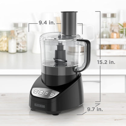BLACK+DECKER 8-Cup Food Processor, Easy Assembly, Stainless Steel S-Blade, Shred