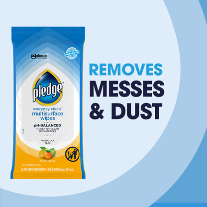 Pledge Multi-Surface Furniture Polish Wipes, Works on Wood, Granite, and Leather, Cleans and Protects, Fresh Citrus