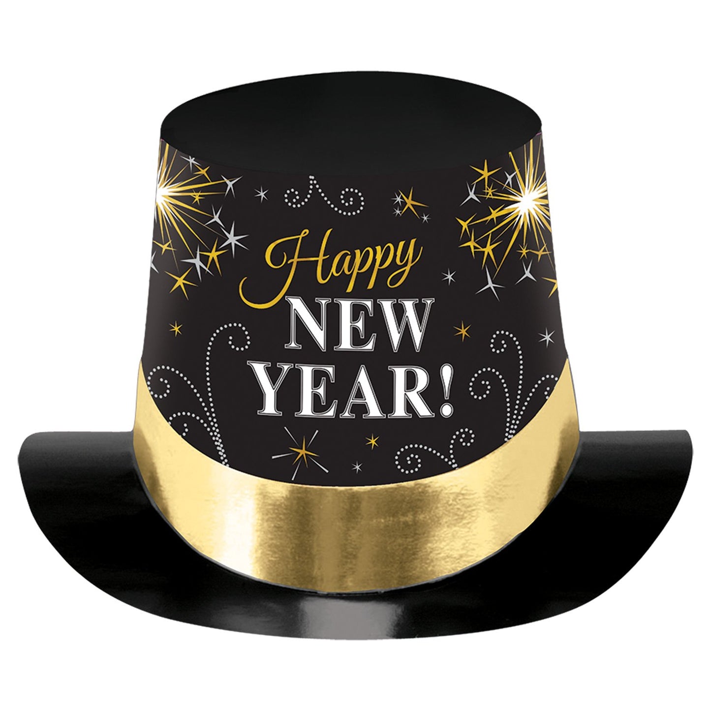 Amscan International 25801 New Year Black, Silver & Gold Print Foil Top Hats (6 Pack)