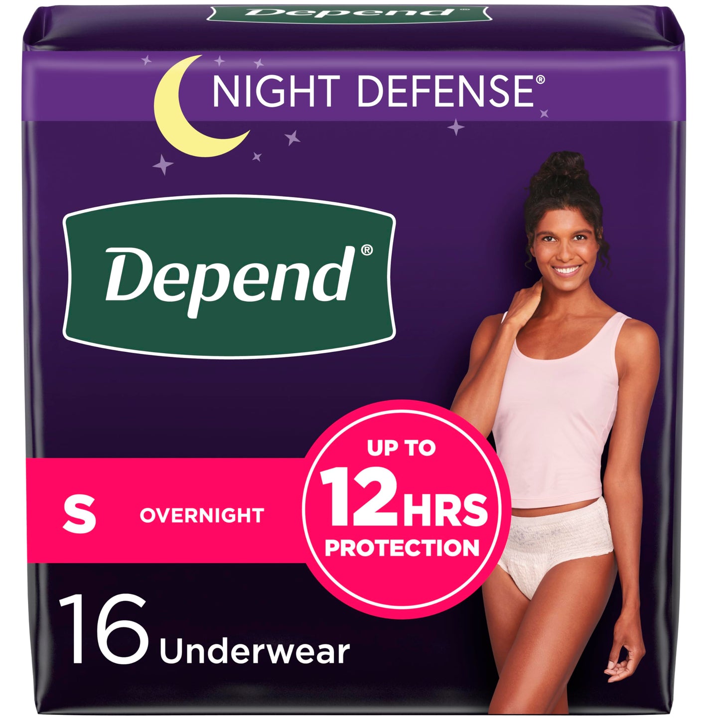 Depend Night Defense Adult Incontinence Underwear for Women, Disposable, Overnight, Small, Blush, 64 Count (4 Packs of 16), Packaging May Vary